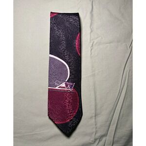 Buscati Men's Silk Jacquard Geometric Pointed Tie Logo Black Burgundy Gray